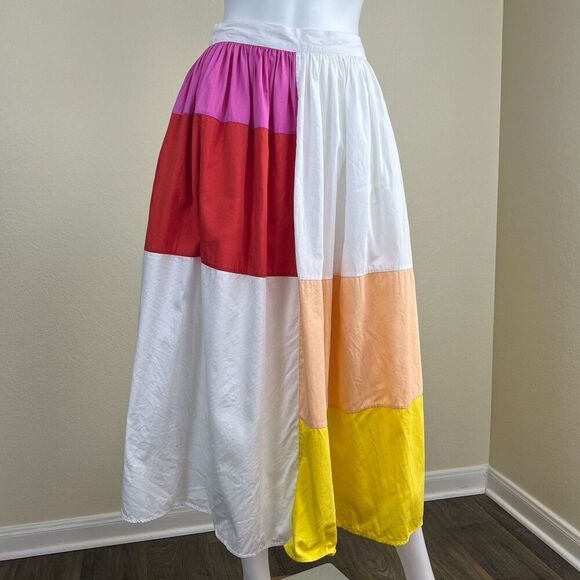 Mara Hoffman Women's Size 4 Colorblock Patchwork Midi Full Skirt Cotton Pockets - Picture 1 of 17
